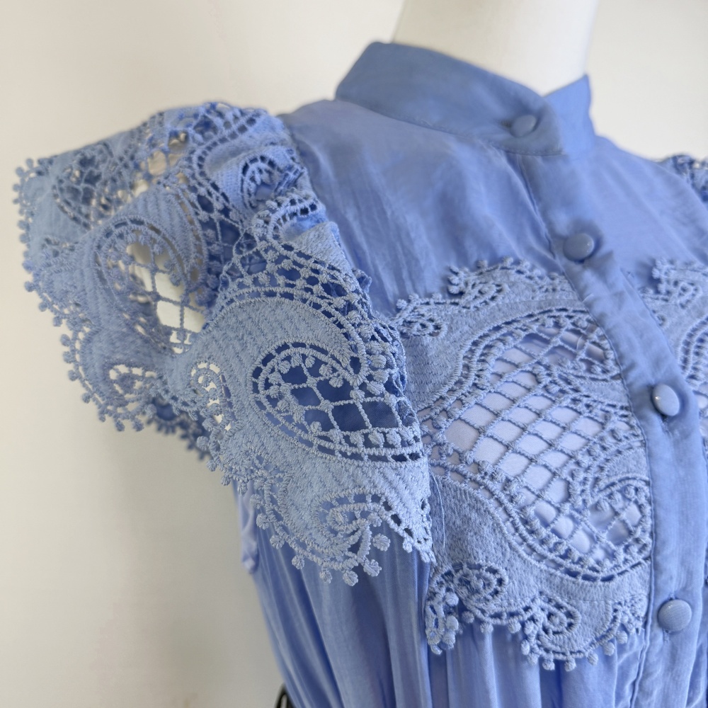 European style long dress splice embroidery belt