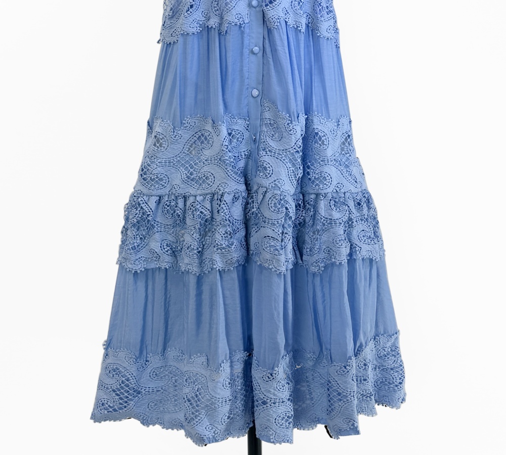European style long dress splice embroidery belt