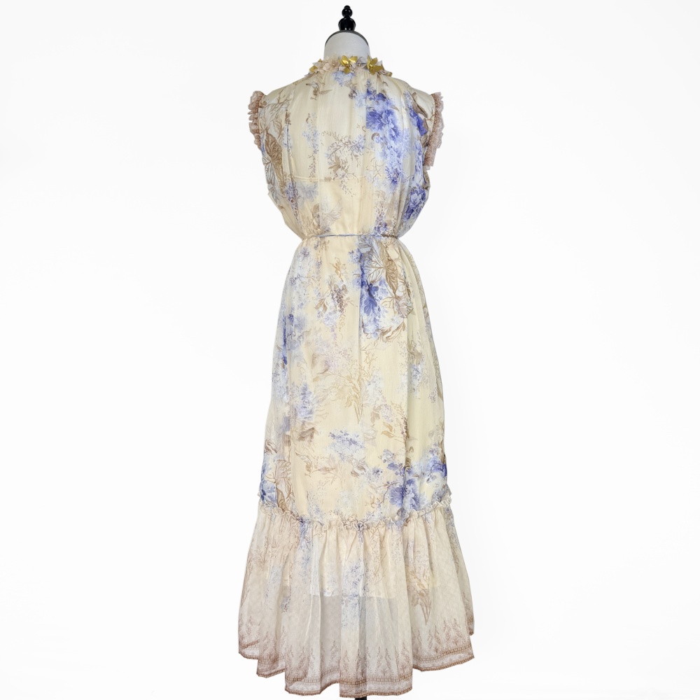 Pinched waist sleeveless dress frenum real silk long dress