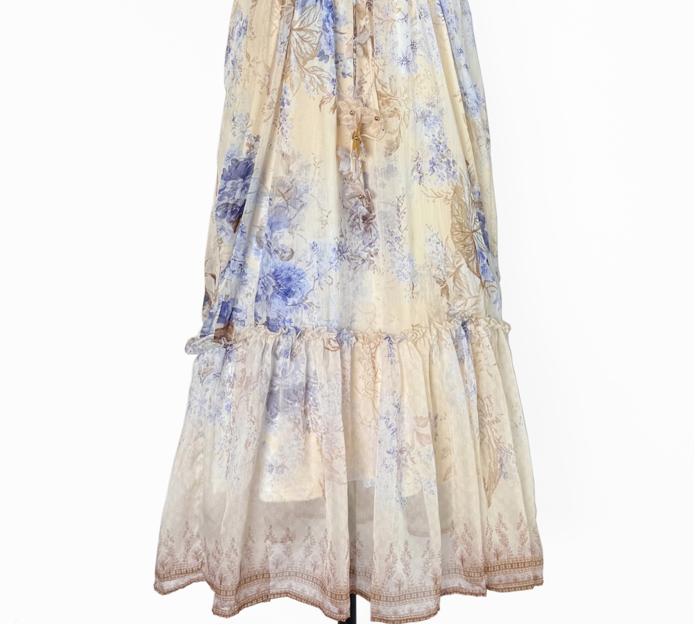 Pinched waist sleeveless dress frenum real silk long dress