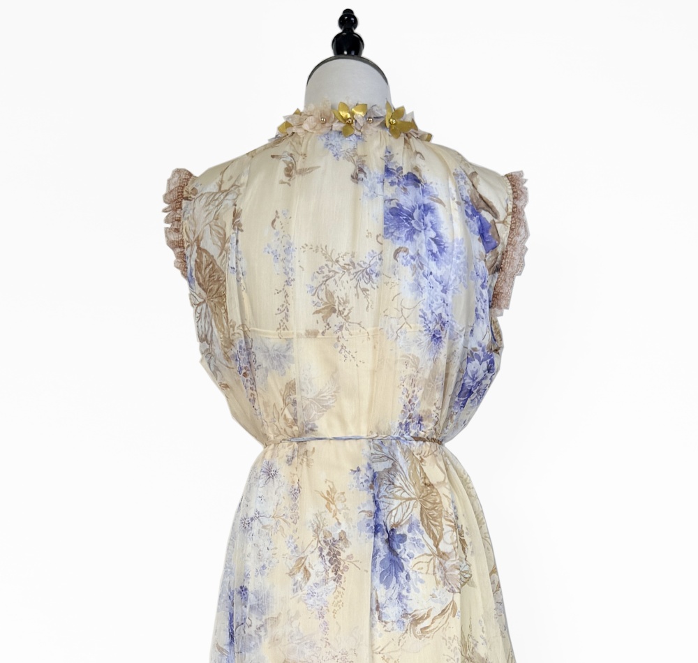 Pinched waist sleeveless dress frenum real silk long dress