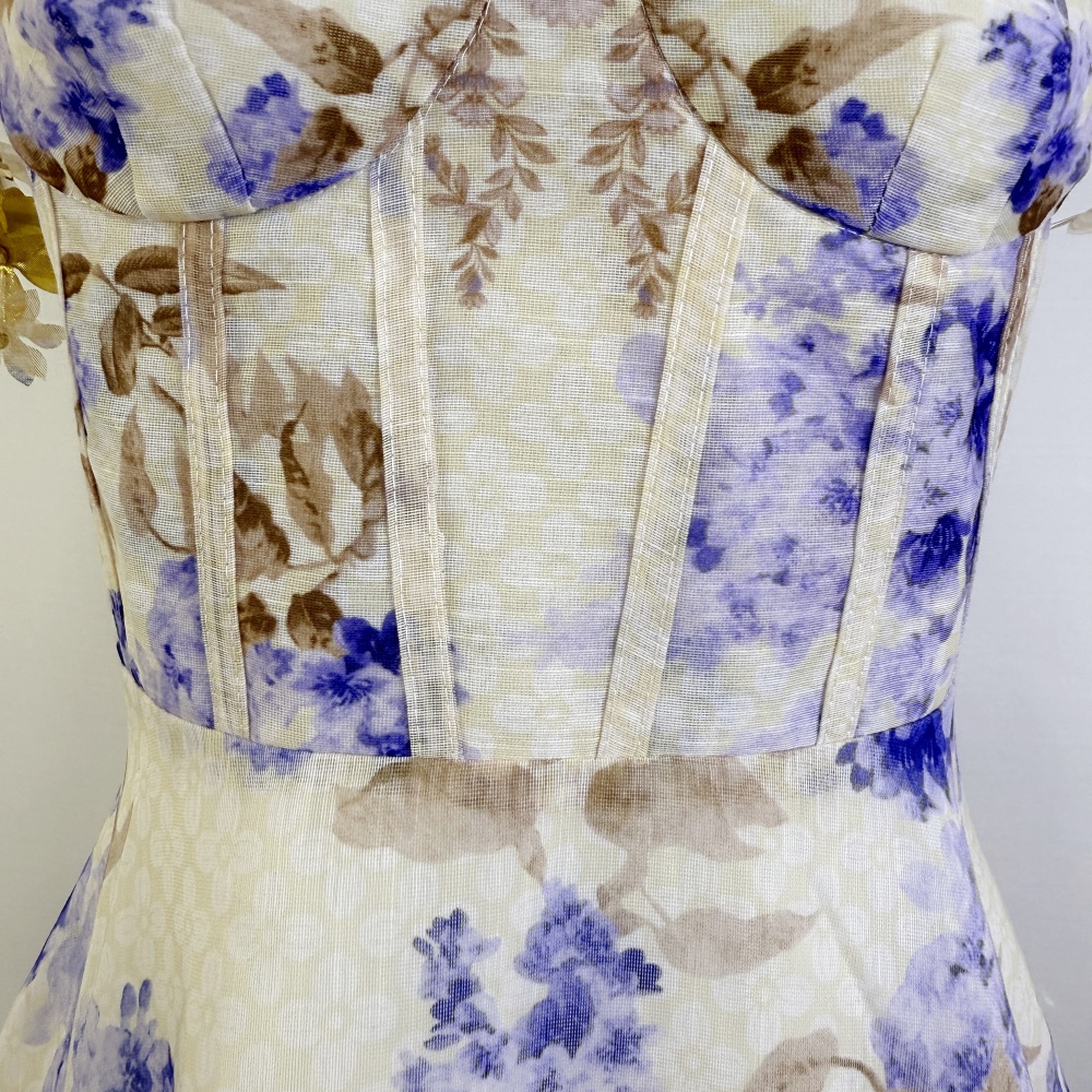 Pinched waist printing lady flowers sling dress