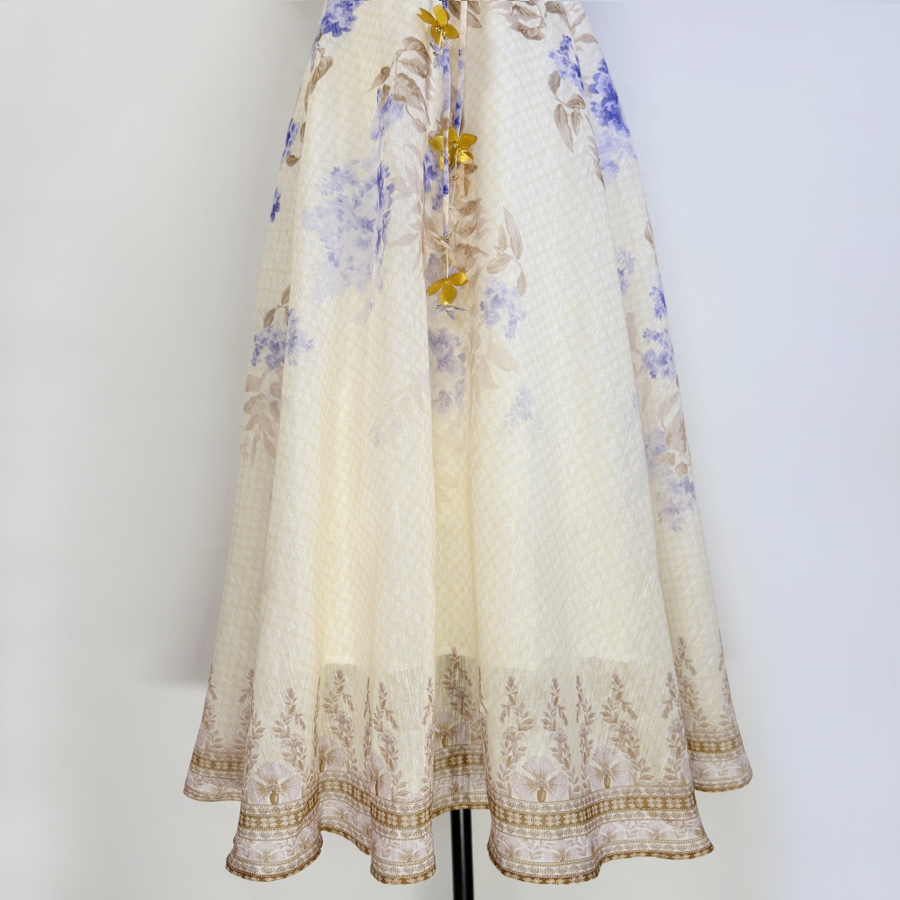 Pinched waist printing lady flowers sling dress