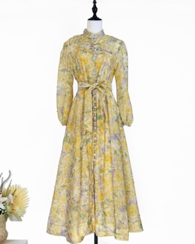 Ladies retro dress diamond printing long dress