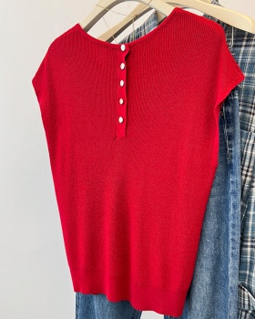 Summer back buckle knitted slim bat sleeve T-shirt