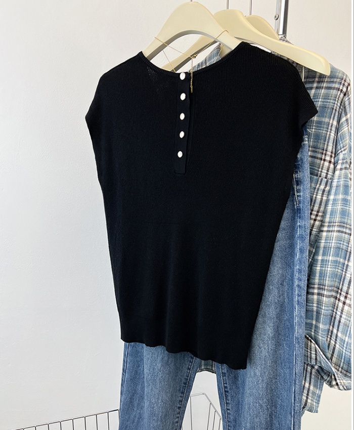 Summer back buckle knitted slim bat sleeve T-shirt