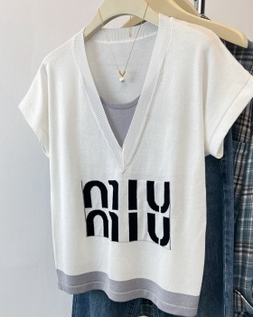 Letters round neck T-shirt summer knitted tops for women