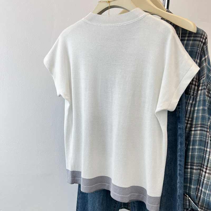 Letters round neck T-shirt summer knitted tops for women