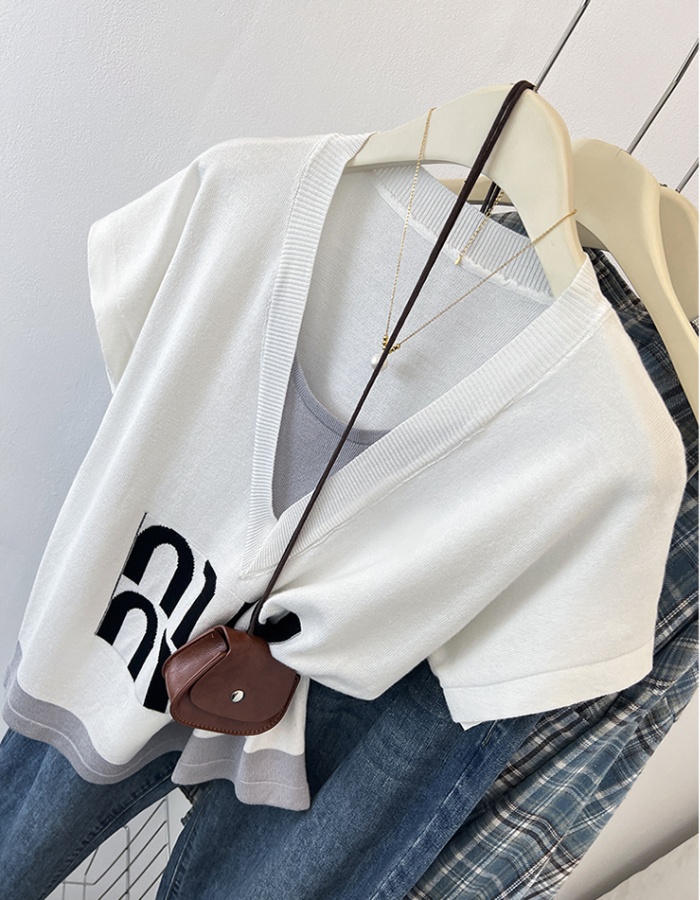 Letters round neck T-shirt summer knitted tops for women