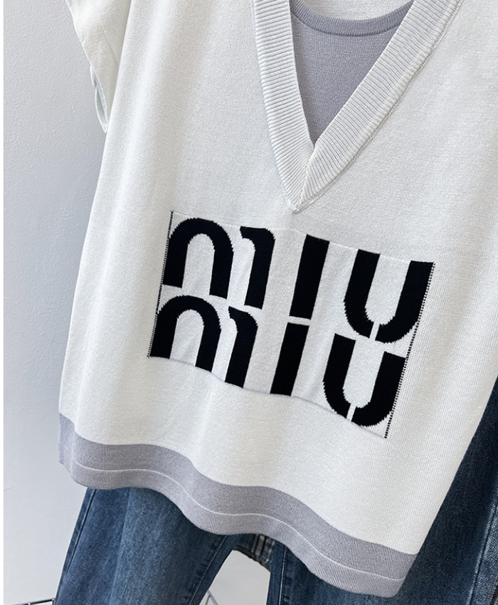 Letters round neck T-shirt summer knitted tops for women