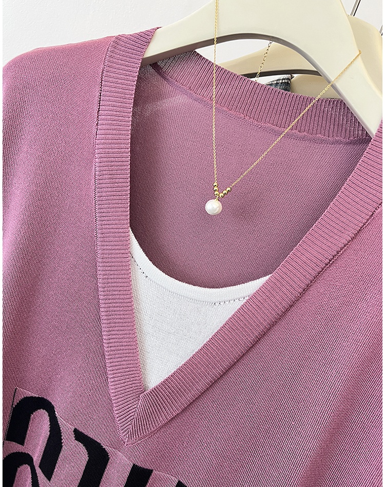 Letters round neck T-shirt summer knitted tops for women