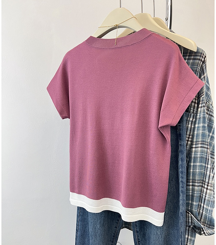 Letters round neck T-shirt summer knitted tops for women