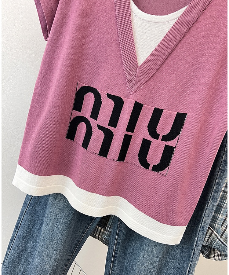 Letters round neck T-shirt summer knitted tops for women