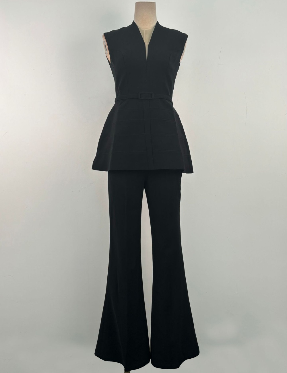 Slim black long pants temperament sleeveless tops 2pcs set