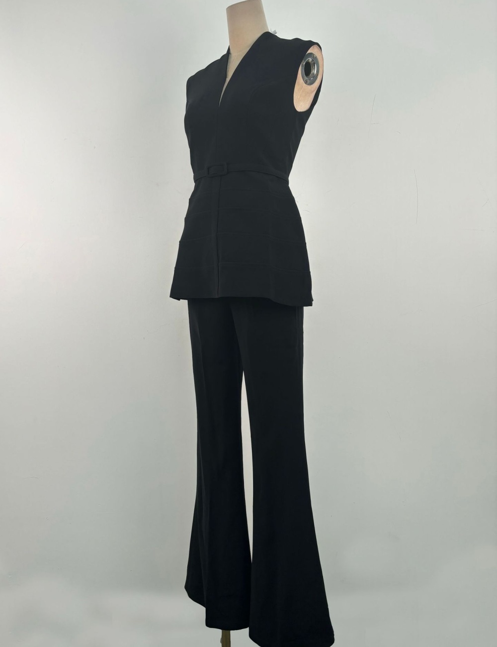 Slim black long pants temperament sleeveless tops 2pcs set