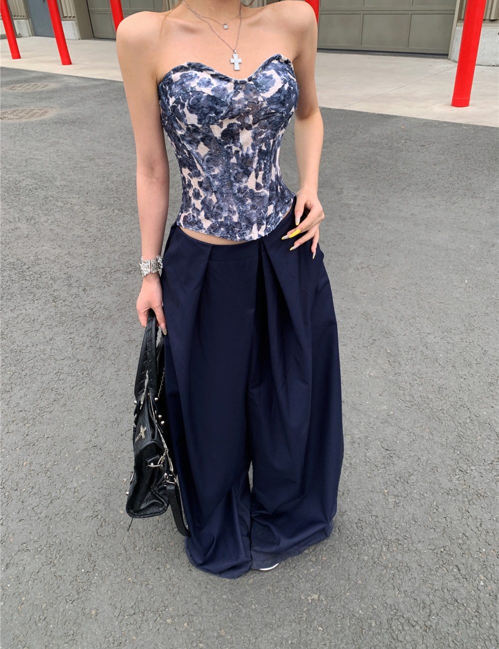 Wrapped chest casual pants tops 2pcs set for women