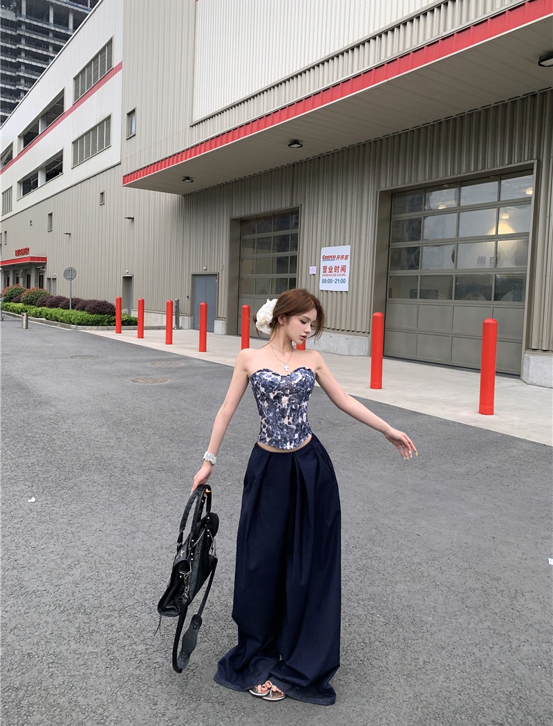 Wrapped chest casual pants tops 2pcs set for women