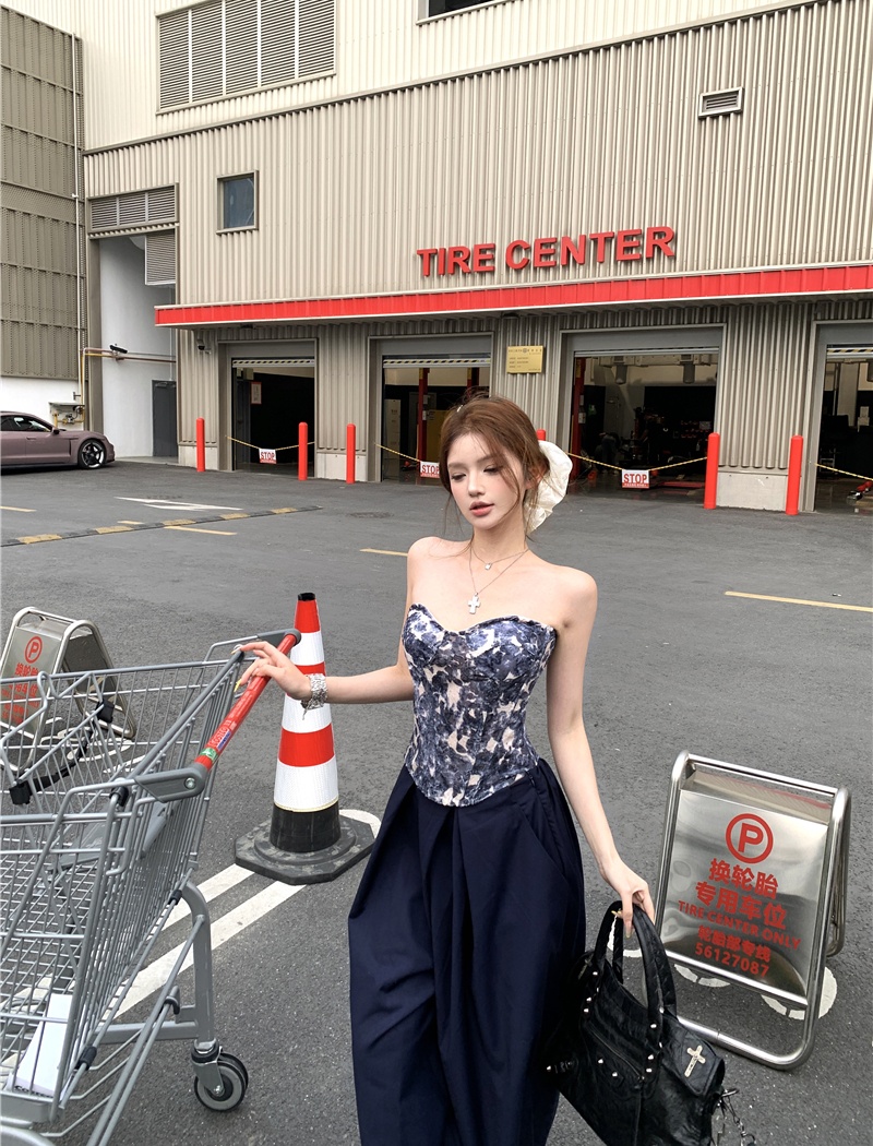 Wrapped chest casual pants tops 2pcs set for women