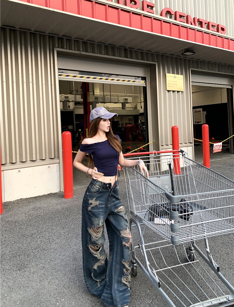 Halter slim T-shirt retro mopping pants for women