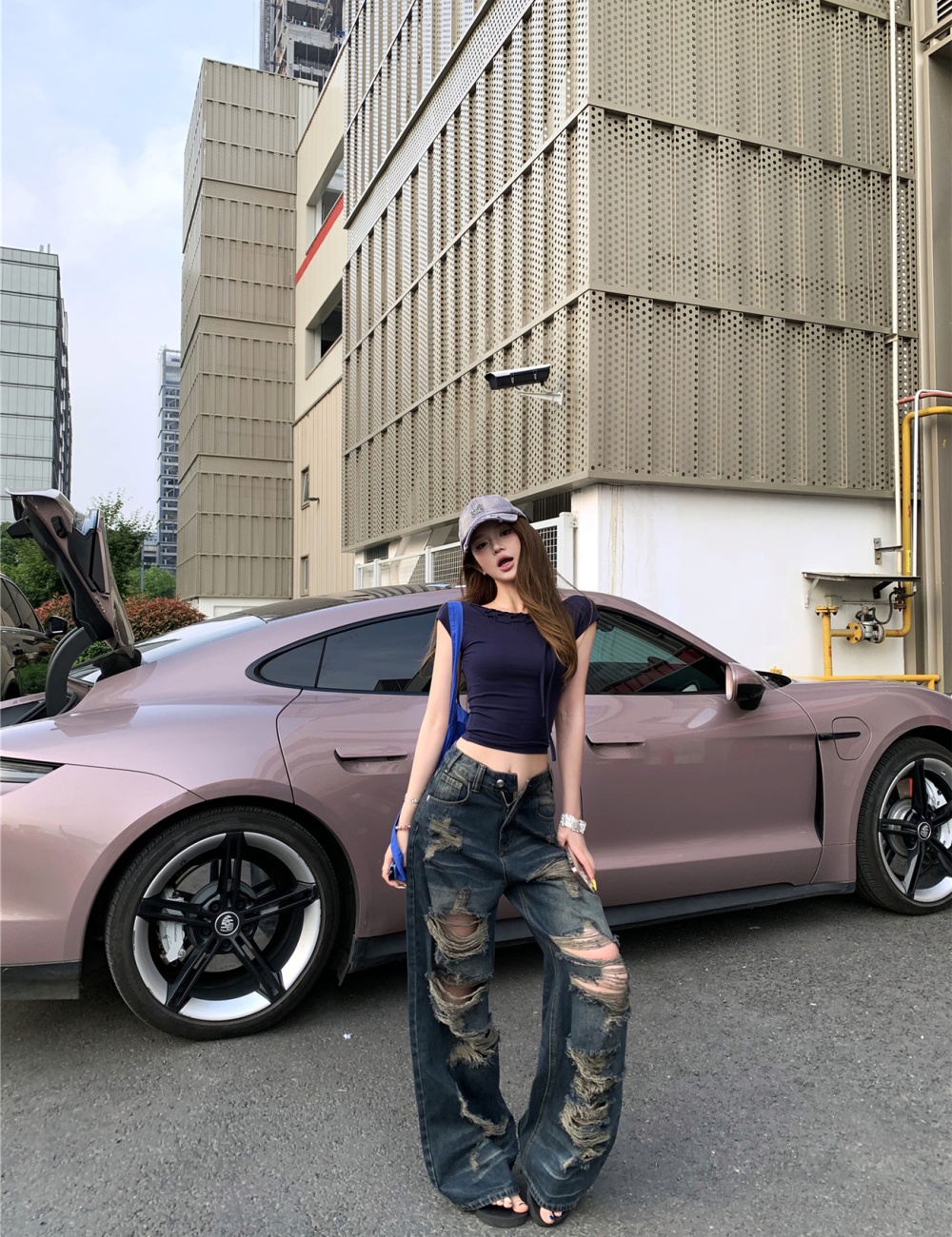Halter slim T-shirt retro mopping pants for women