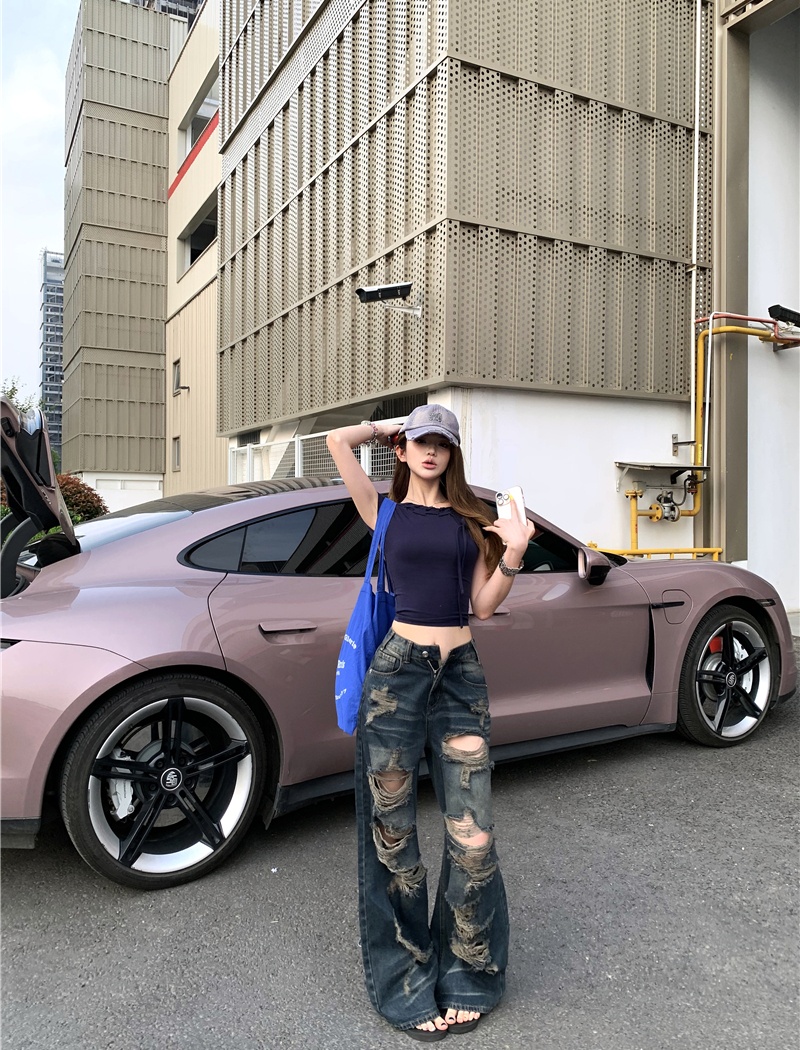 Halter slim T-shirt retro mopping pants for women