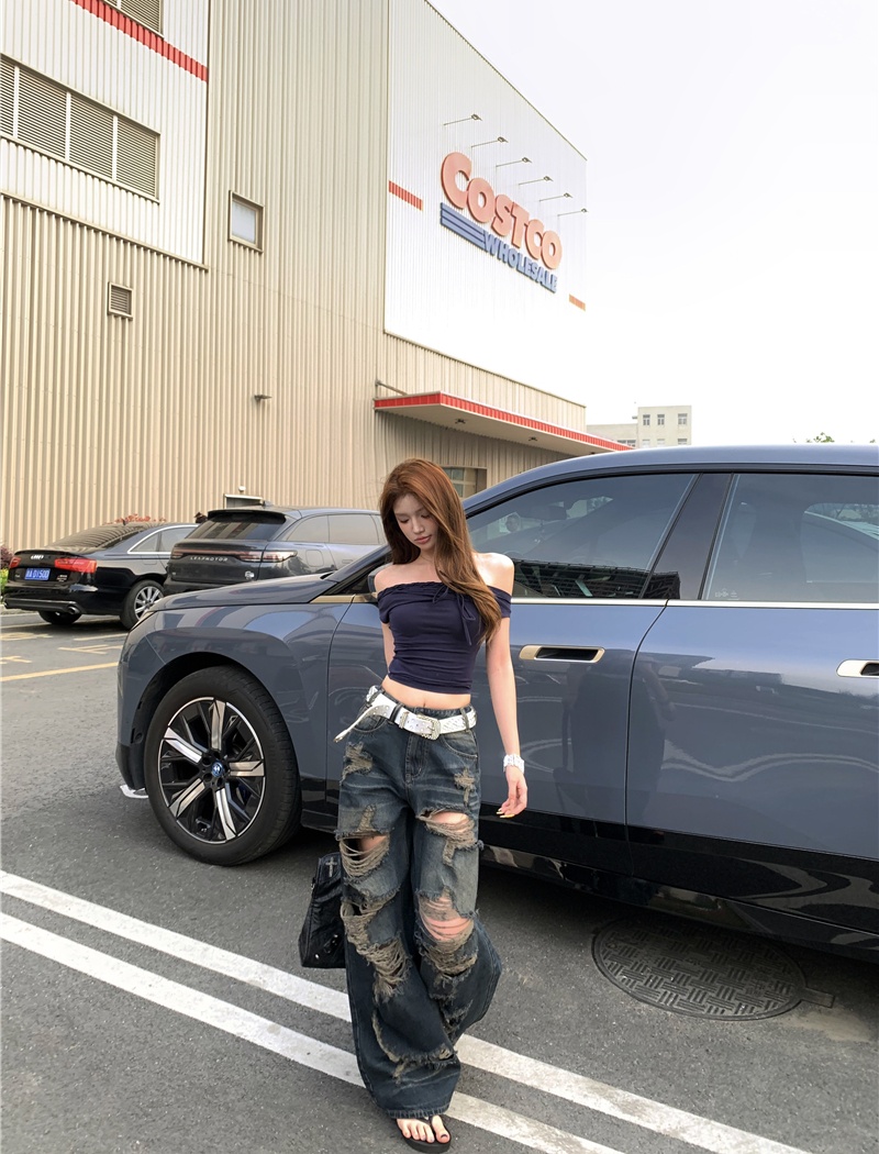 Halter slim T-shirt retro mopping pants for women