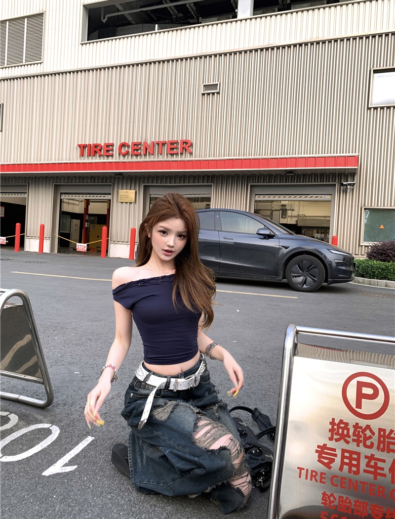 Halter slim T-shirt retro mopping pants for women