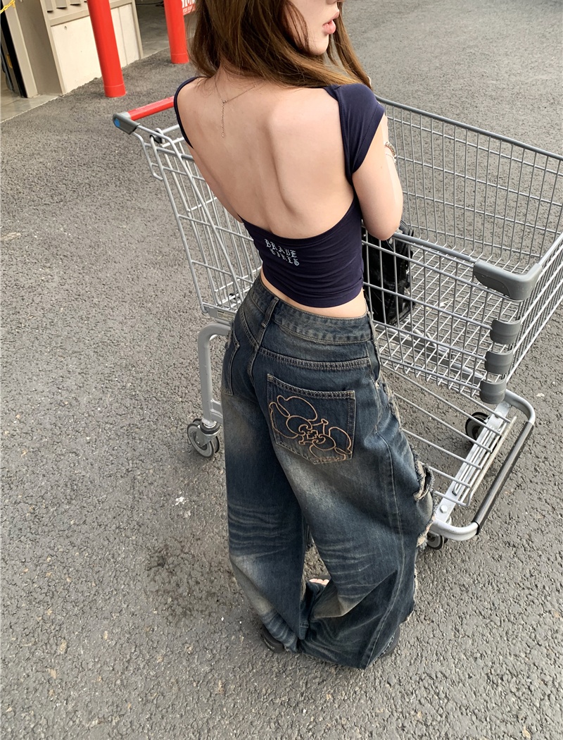 Halter slim T-shirt retro mopping pants for women