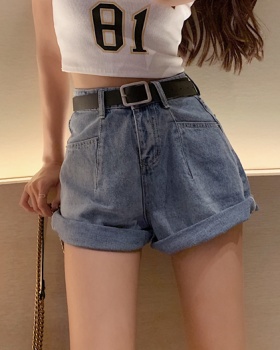Slim all-match spicegirl jeans crimping high waist shorts