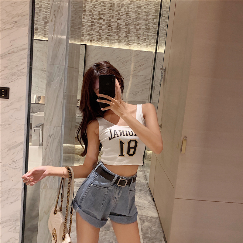 Slim all-match spicegirl jeans crimping high waist shorts