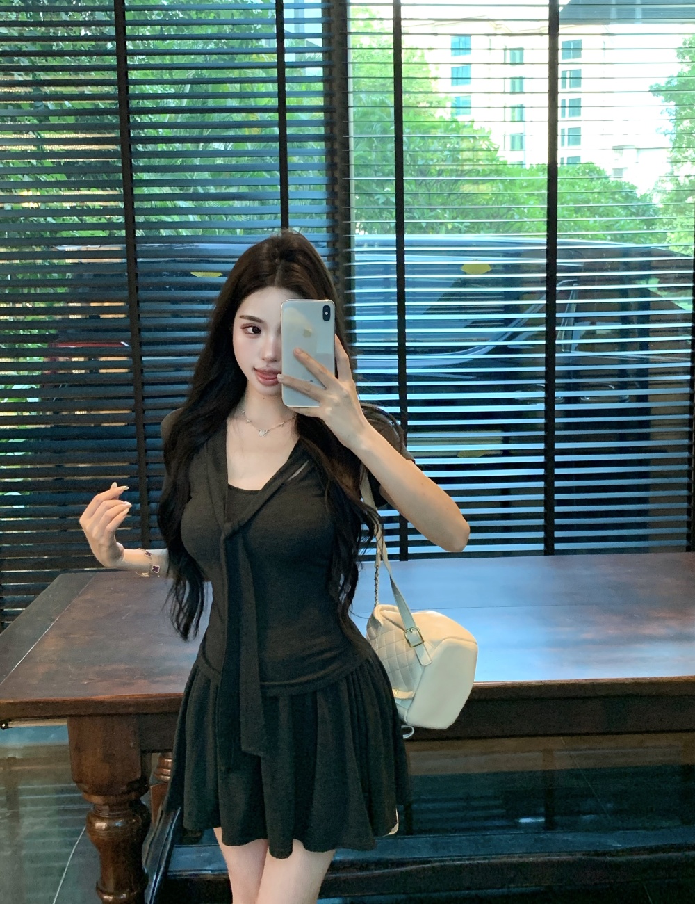 Pleated frenum T-shirt show young knitted skirt 2pcs set