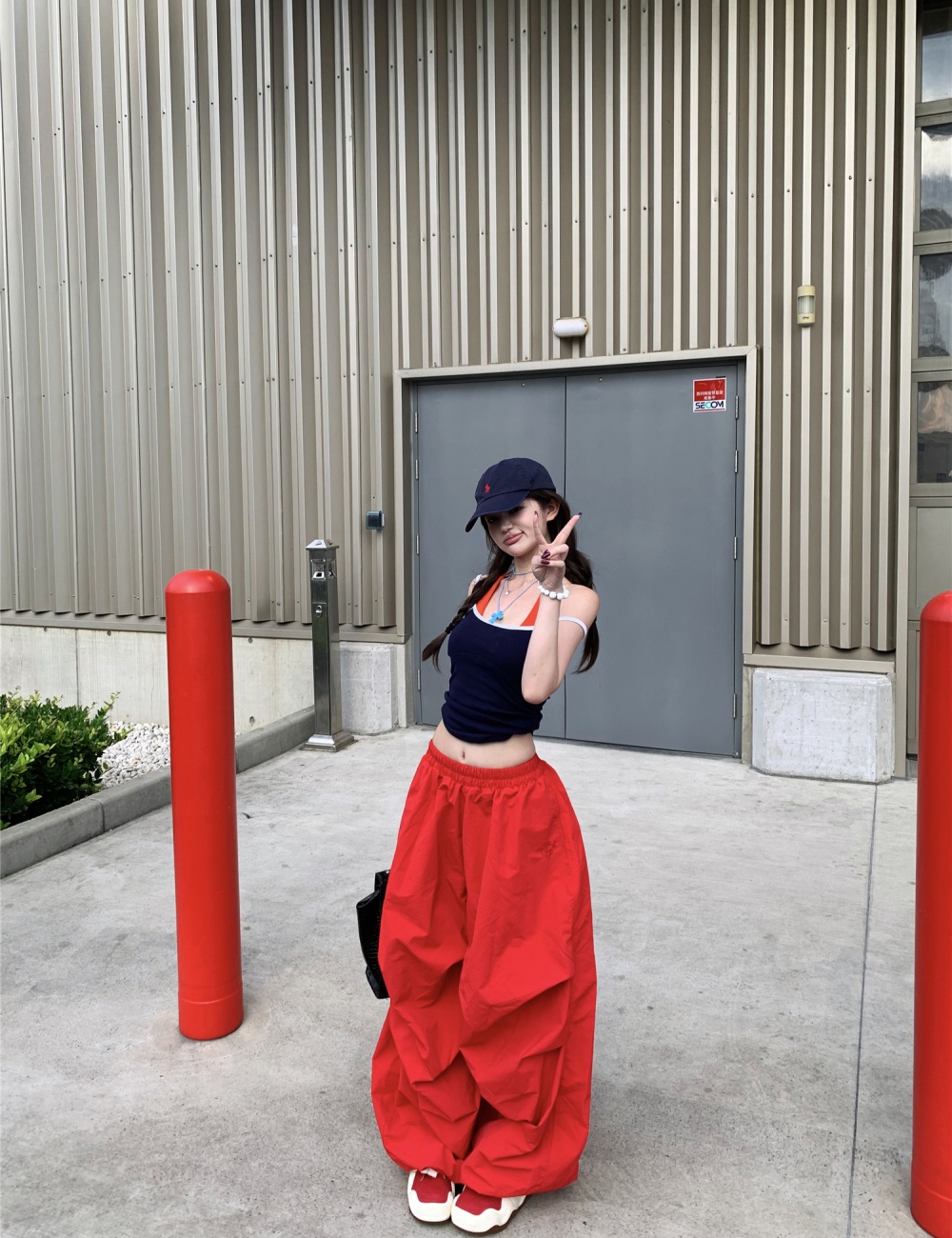 Pseudo-two drape tops retro Casual pants a set for women