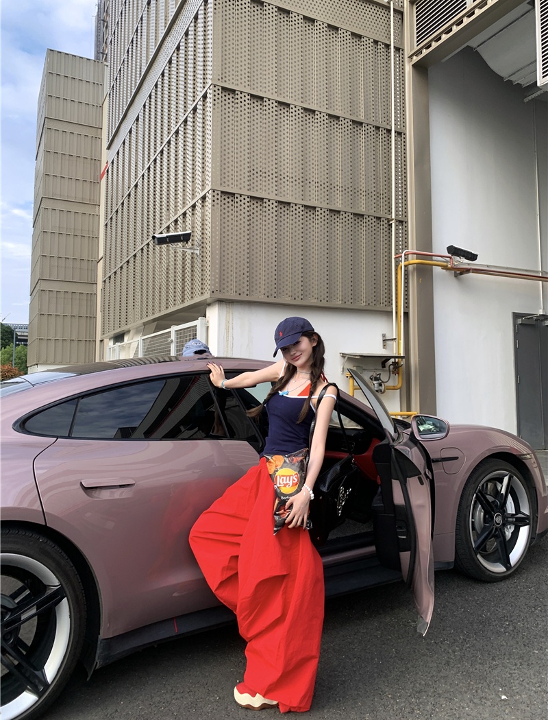 Pseudo-two drape tops retro Casual pants a set for women