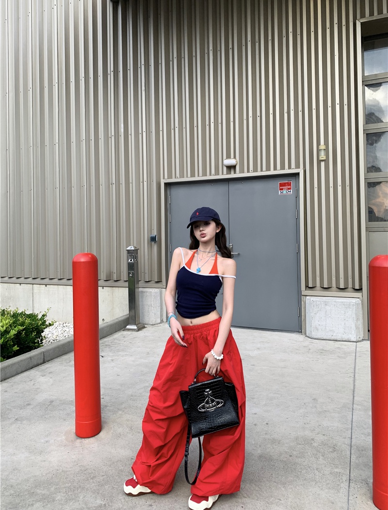 Pseudo-two drape tops retro Casual pants a set for women