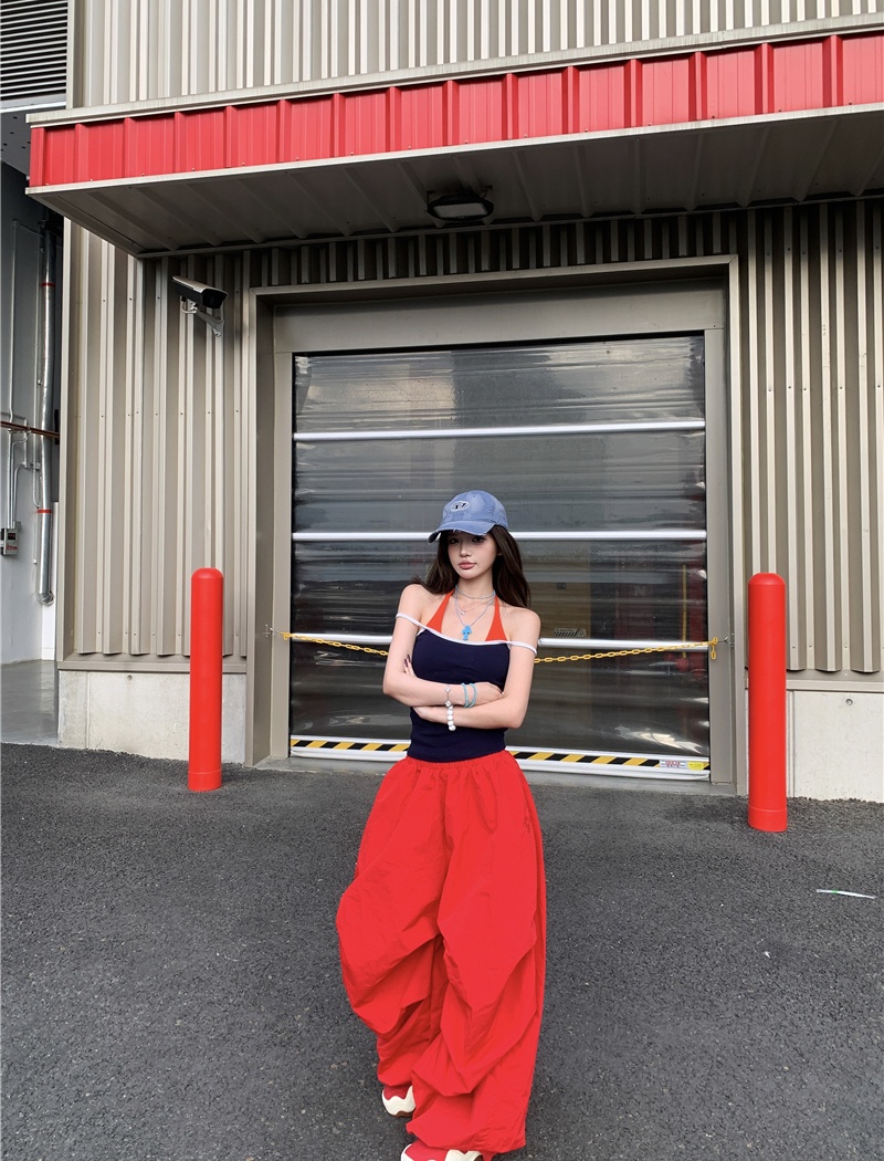 Pseudo-two drape tops retro Casual pants a set for women