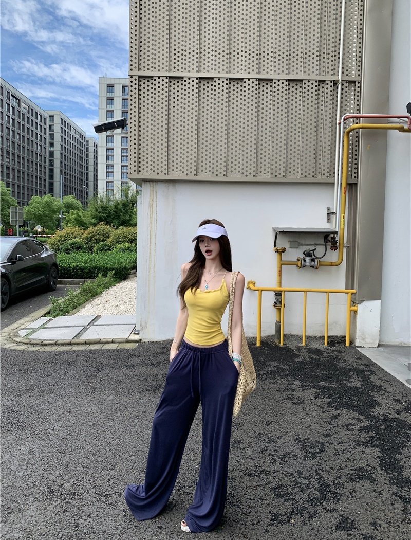Slim pants elastic waist tops a set for women