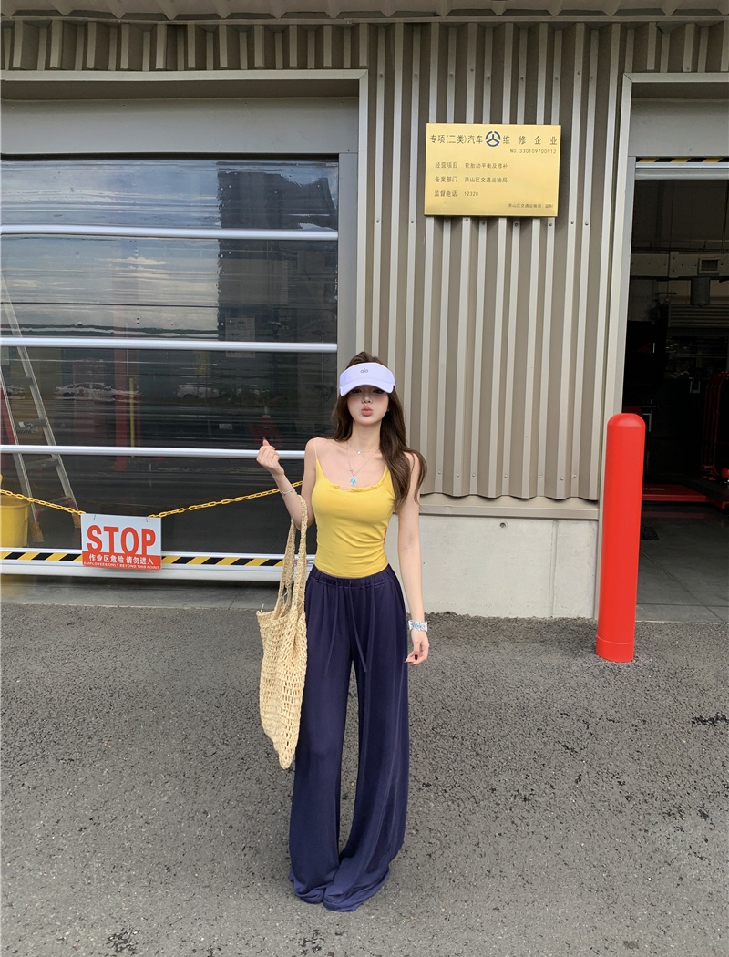 Slim pants elastic waist tops a set for women