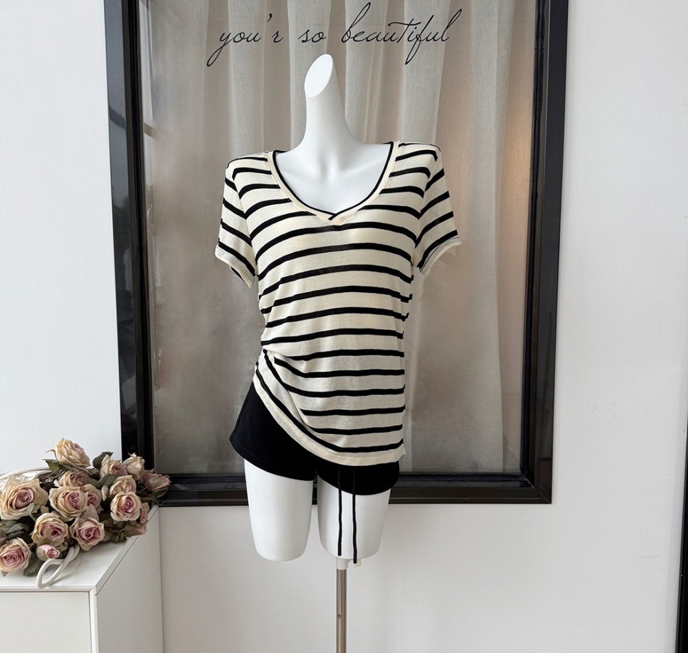 Short sleeve V-neck tops loose T-shirt for women