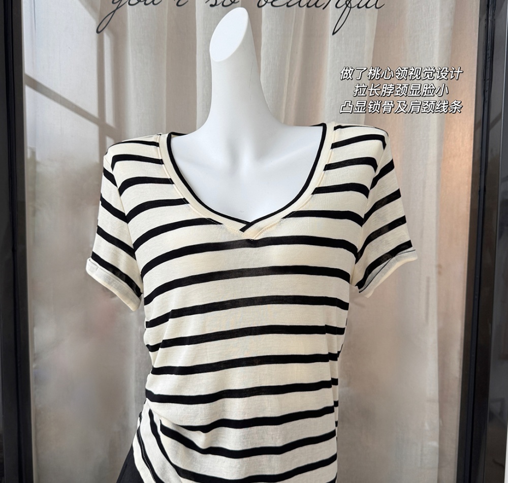 Short sleeve V-neck tops loose T-shirt for women
