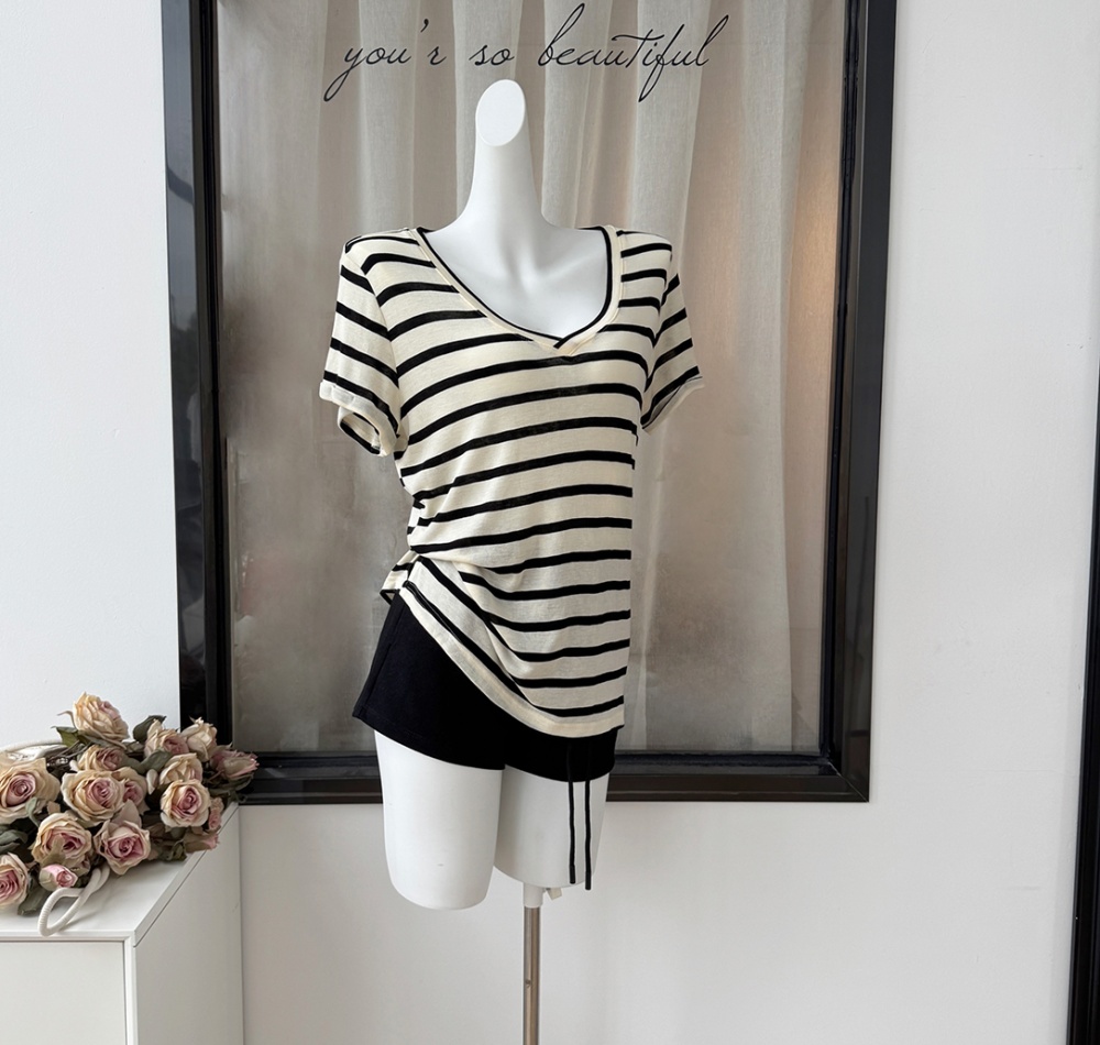 Short sleeve V-neck tops loose T-shirt for women