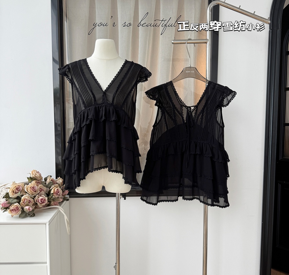 Temperament halter tops V-neck sexy chiffon shirt for women