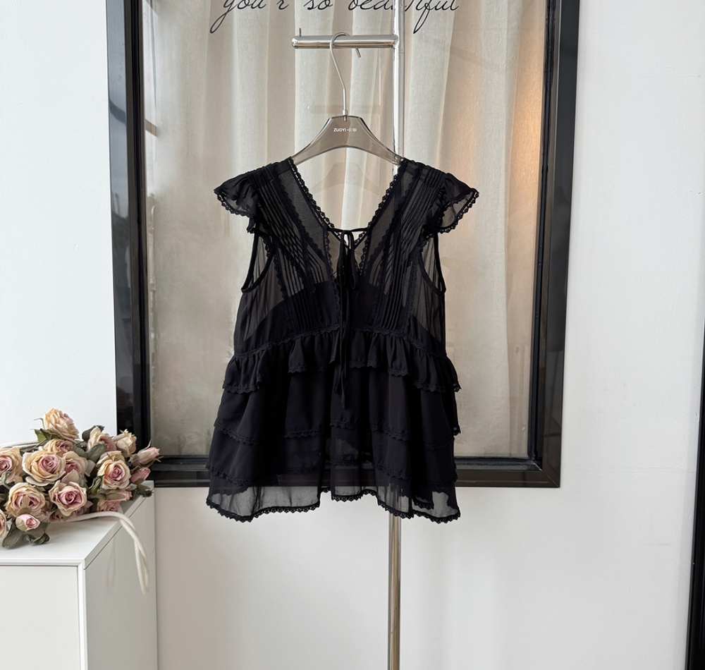 Temperament halter tops V-neck sexy chiffon shirt for women