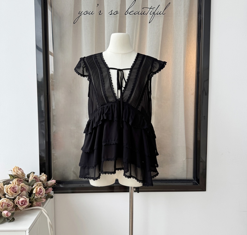 Temperament halter tops V-neck sexy chiffon shirt for women