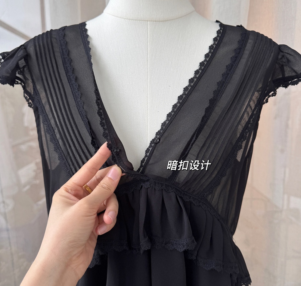 Temperament halter tops V-neck sexy chiffon shirt for women