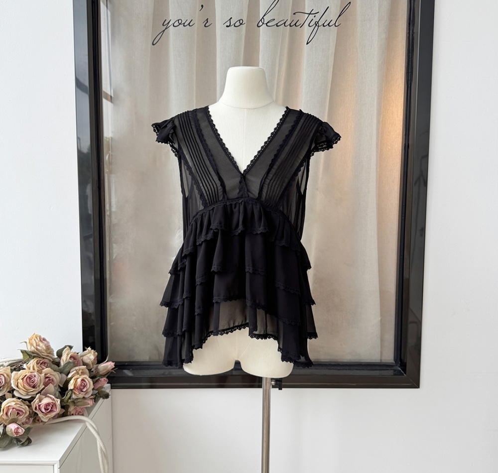 Temperament halter tops V-neck sexy chiffon shirt for women