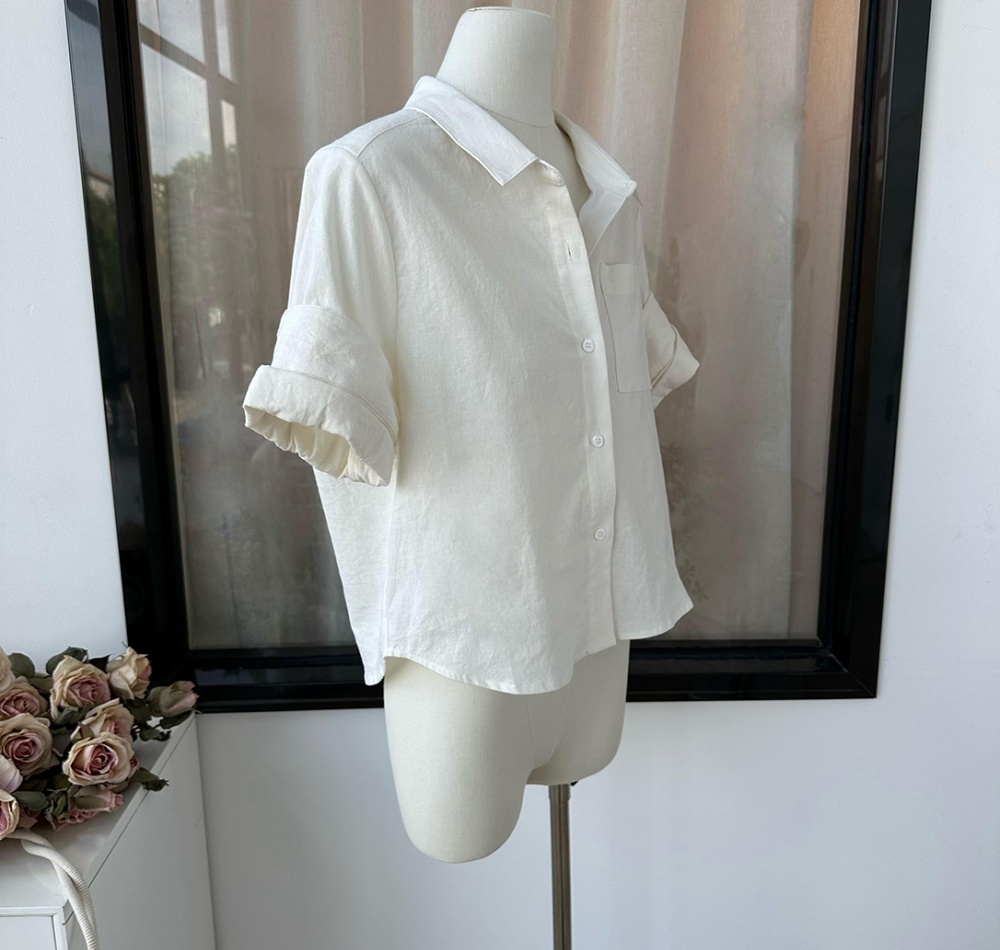 Crimping sleeve stereoscopic short sleeve shirt for women