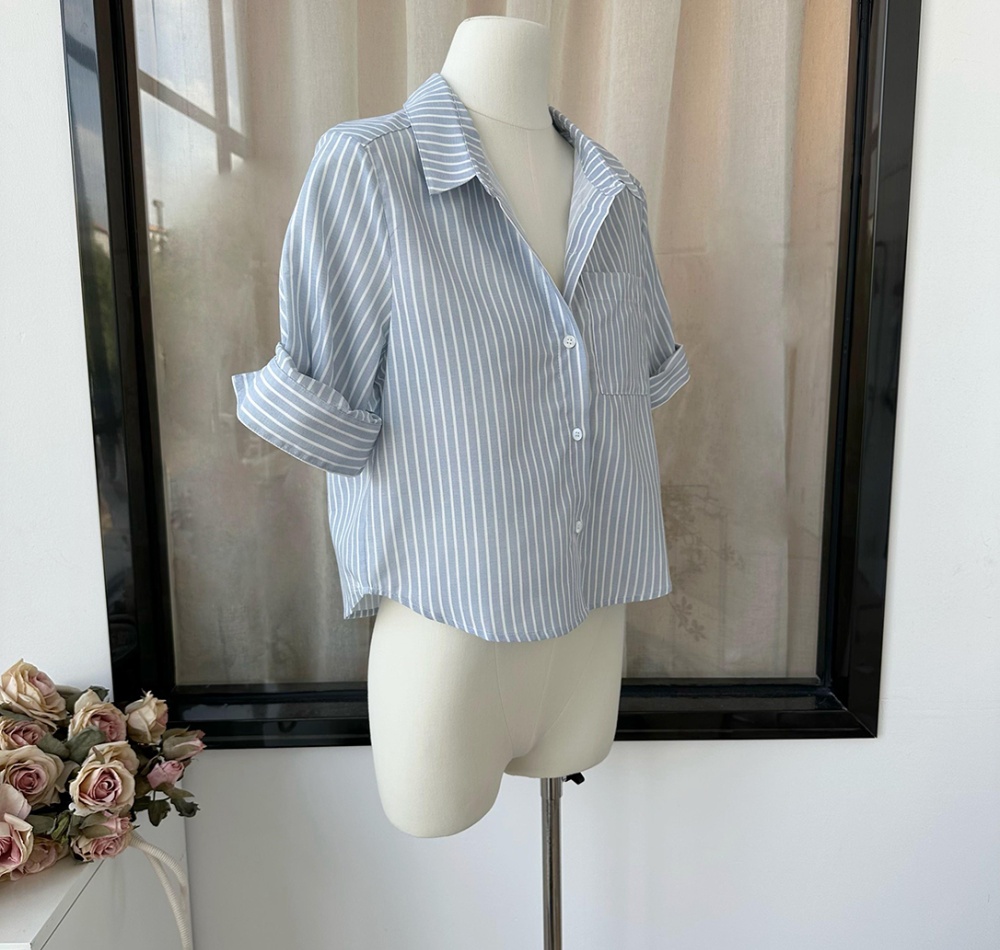 Crimping sleeve stereoscopic short sleeve shirt for women
