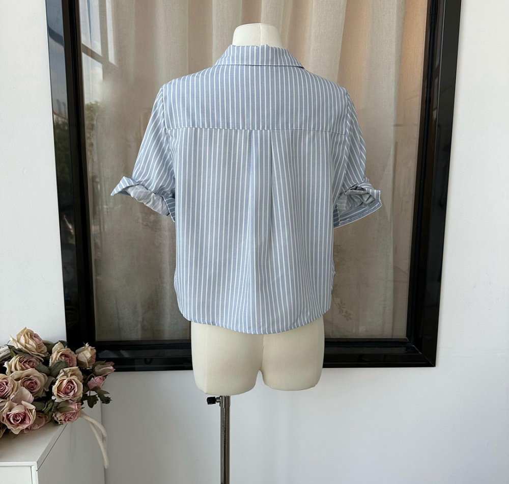 Crimping sleeve stereoscopic short sleeve shirt for women