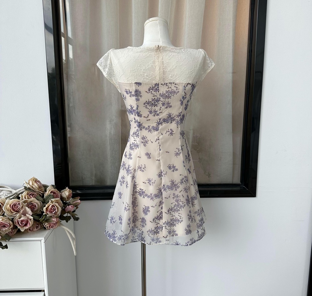 Floral drawstring V-neck pinched waist dress