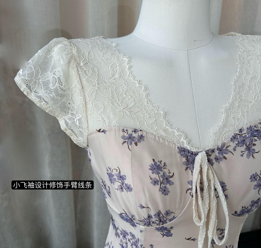 Floral drawstring V-neck pinched waist dress